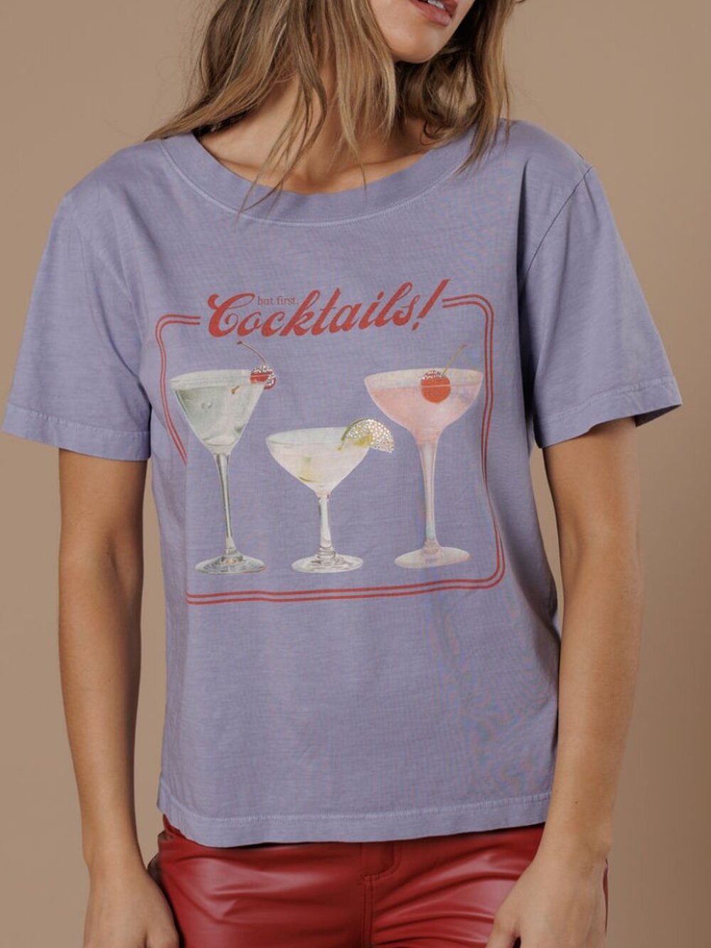 NWT All Us But First Cocktails Wide Neck Tee in Lavender With Rhinestones